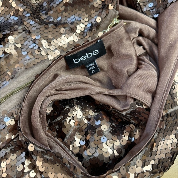 Bebe Bronze Low Back Sequin Cap Sleeve Mini Dress XS - Picture 7 of 10